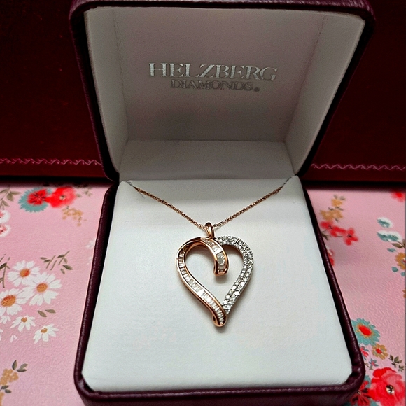 Helzberg Diamonds Rose Gold Diamond Heart Necklace. - Picture 1 of 2